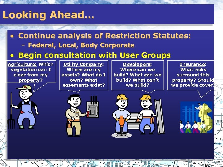 Looking Ahead… • Continue analysis of Restriction Statutes: – Federal, Local, Body Corporate •