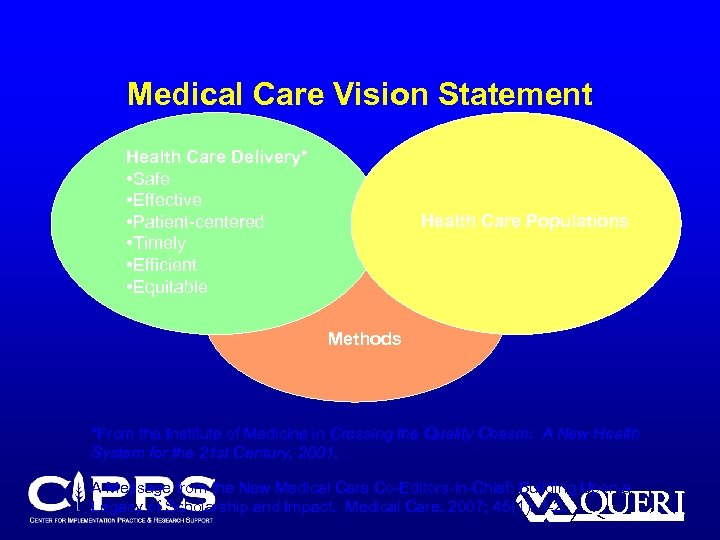 Medical Care Vision Statement Health Care Delivery* • Safe • Effective • Patient-centered •