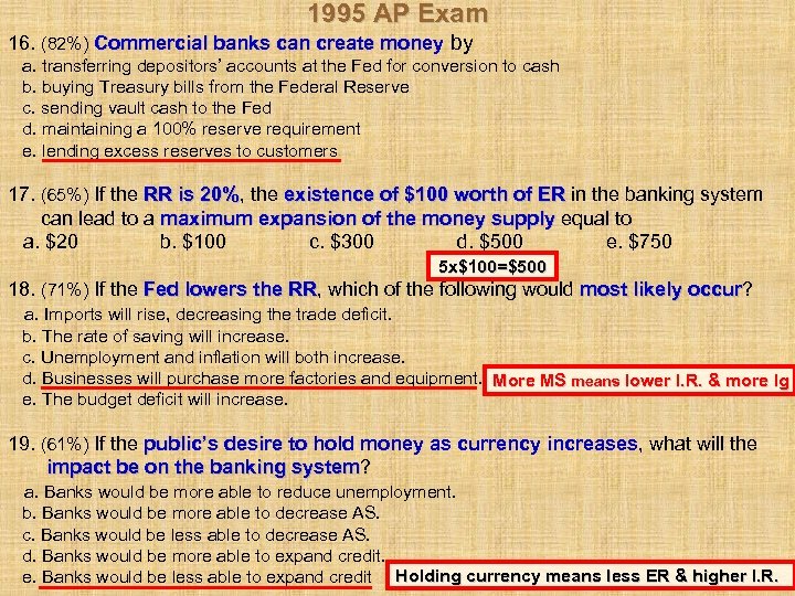 1995 AP Exam 16. (82%) Commercial banks can create money by a. transferring depositors’