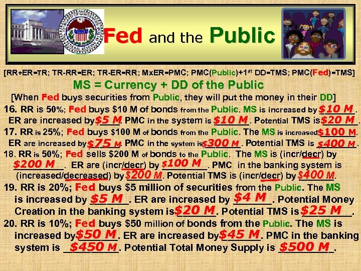 Fed and the Public [RR+ER=TR; TR-RR=ER; TR-ER=RR; Mx. ER=PMC; PMC(Public)+1 st DD=TMS; PMC(Fed)=TMS] MS