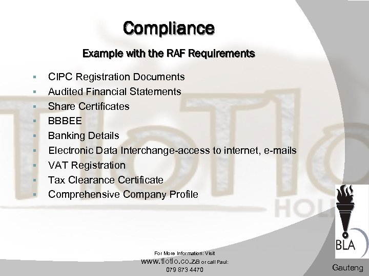 Compliance Example with the RAF Requirements § § § § § CIPC Registration Documents