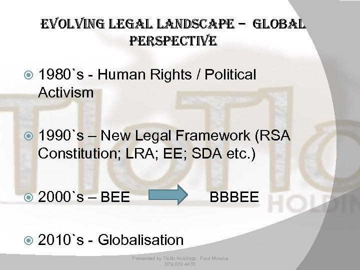 evolving legal landscape – global perspective 1980`s - Human Rights / Political Activism 1990`s