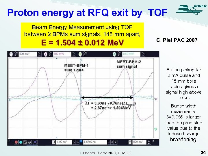 Proton energy at RFQ exit by TOF Beam Energy Measurement using TOF between 2