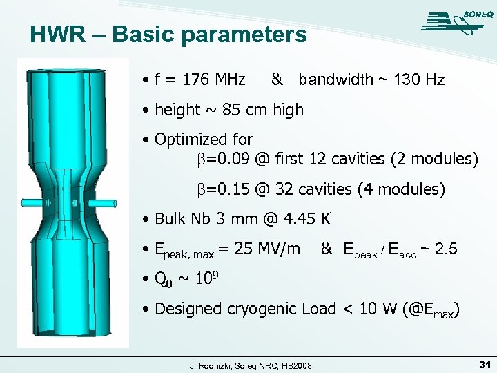 HWR – Basic parameters • f = 176 MHz & bandwidth ~ 130 Hz