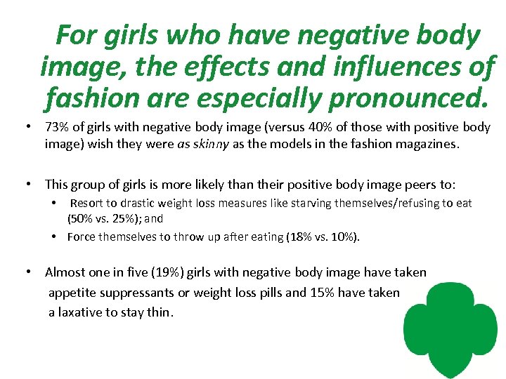 For girls who have negative body image, the effects and influences of fashion are