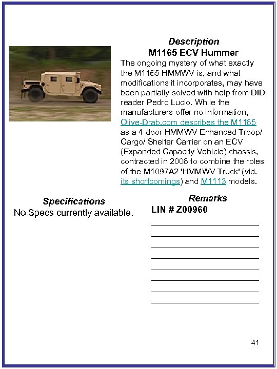 Description M 1165 ECV Hummer The ongoing mystery of what exactly the M 1165