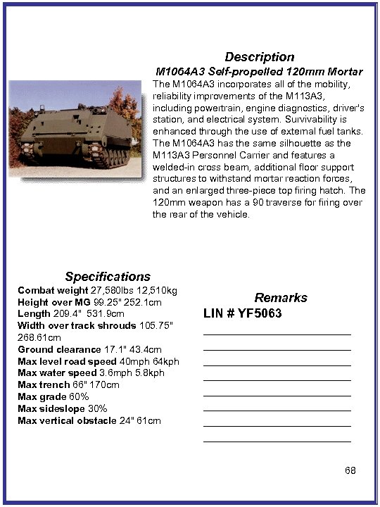 Description M 1064 A 3 Self-propelled 120 mm Mortar The M 1064 A 3