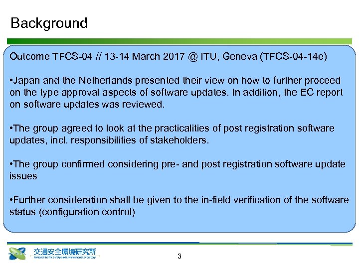 Background Outcome TFCS-04 // 13 -14 March 2017 @ ITU, Geneva (TFCS-04 -14 e)