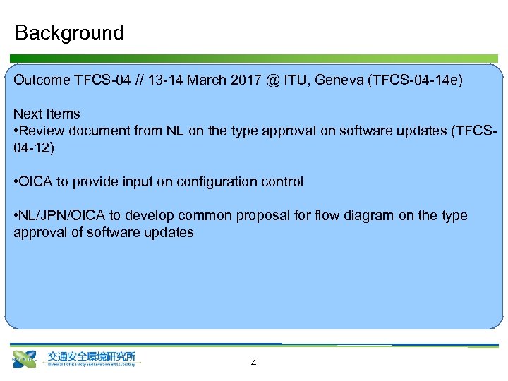 Background Outcome TFCS-04 // 13 -14 March 2017 @ ITU, Geneva (TFCS-04 -14 e)