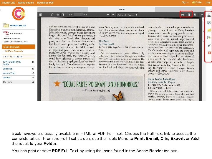 Book reviews are usually available in HTML or PDF Full Text. Choose the Full