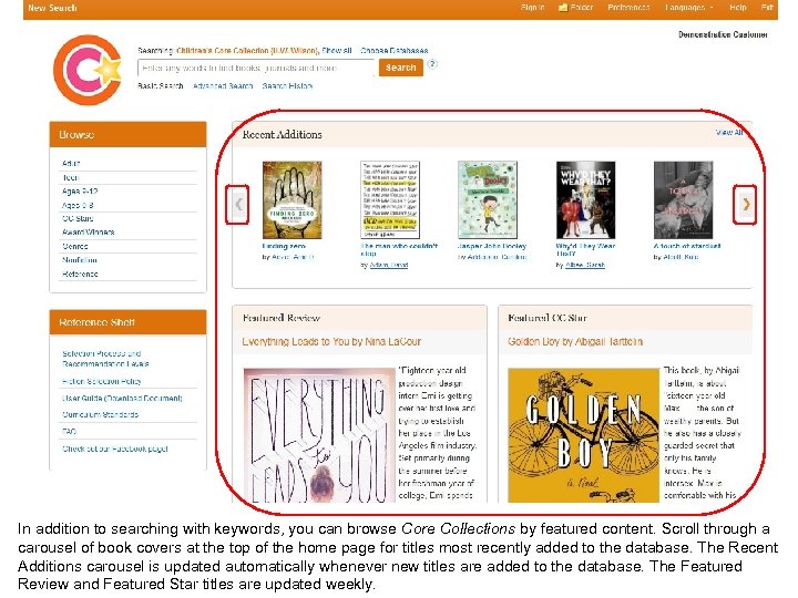 In addition to searching with keywords, you can browse Core Collections by featured content.