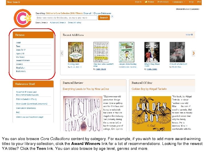 You can also browse Core Collections content by category. For example, if you wish