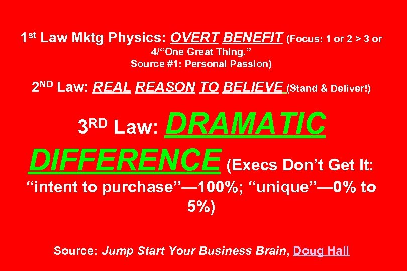 1 st Law Mktg Physics: OVERT BENEFIT (Focus: 1 or 2 > 3 or