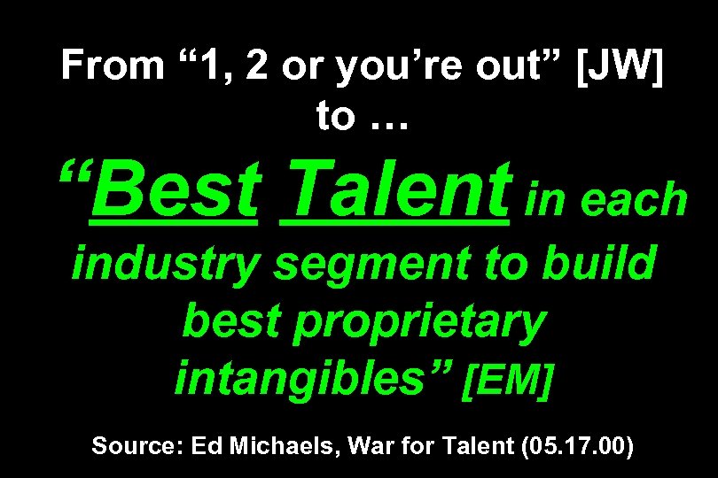 From “ 1, 2 or you’re out” [JW] to … “Best Talent in each