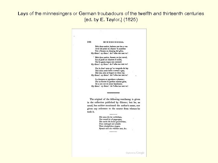 Lays of the minnesingers or German troubadours of the twelfth and thirteenth centuries [ed.