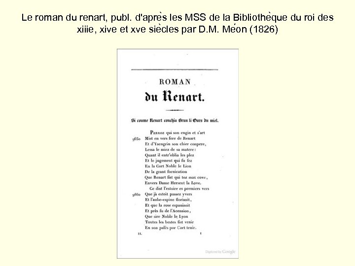 Le roman du renart, publ. d'apre s les MSS de la Bibliothe que du