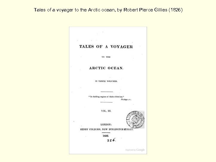 Tales of a voyager to the Arctic ocean, by Robert Pierce Gillies (1826) 