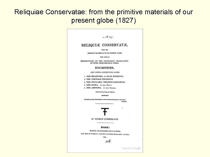 Reliquiae Conservatae: from the primitive materials of our present globe (1827) 