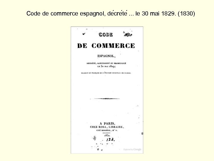 Code de commerce espagnol, de cre te . . . le 30 mai 1829.