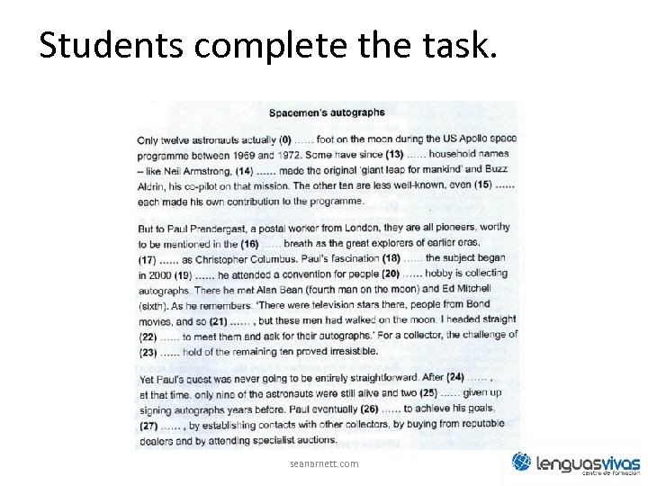 Students complete the task. seanarnett. com 