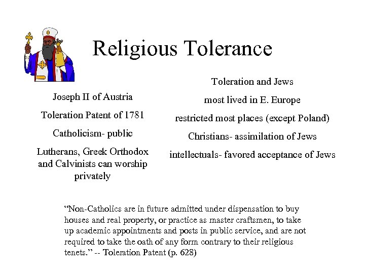 Religious Tolerance Toleration and Jews Joseph II of Austria most lived in E. Europe