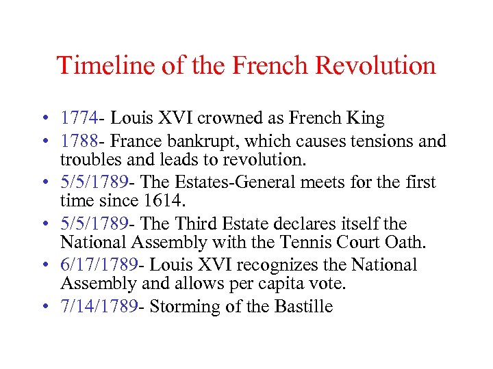 Timeline of the French Revolution • 1774 - Louis XVI crowned as French King