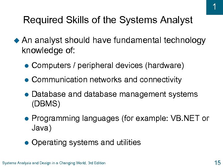 1 Required Skills of the Systems Analyst u An analyst should have fundamental technology