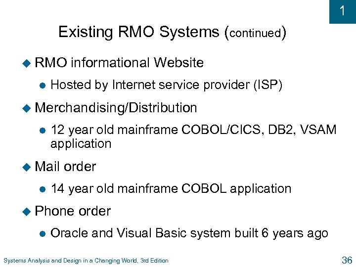 1 Existing RMO Systems (continued) u RMO l informational Website Hosted by Internet service