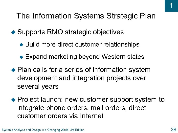 1 The Information Systems Strategic Plan u Supports RMO strategic objectives l Build more