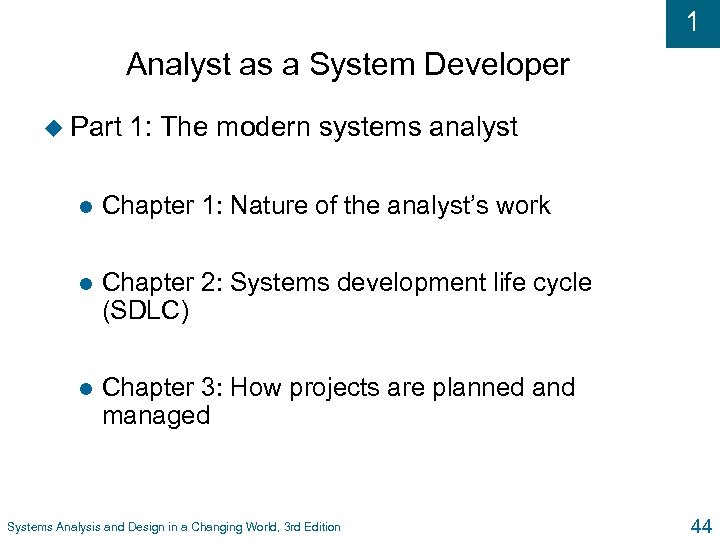 1 Analyst as a System Developer u Part 1: The modern systems analyst l