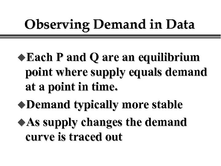 Observing Demand in Data u. Each P and Q are an equilibrium point where