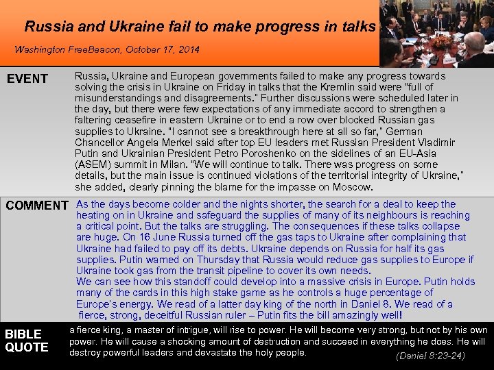 Russia and Ukraine fail to make progress in talks Washington Free. Beacon, October 17,