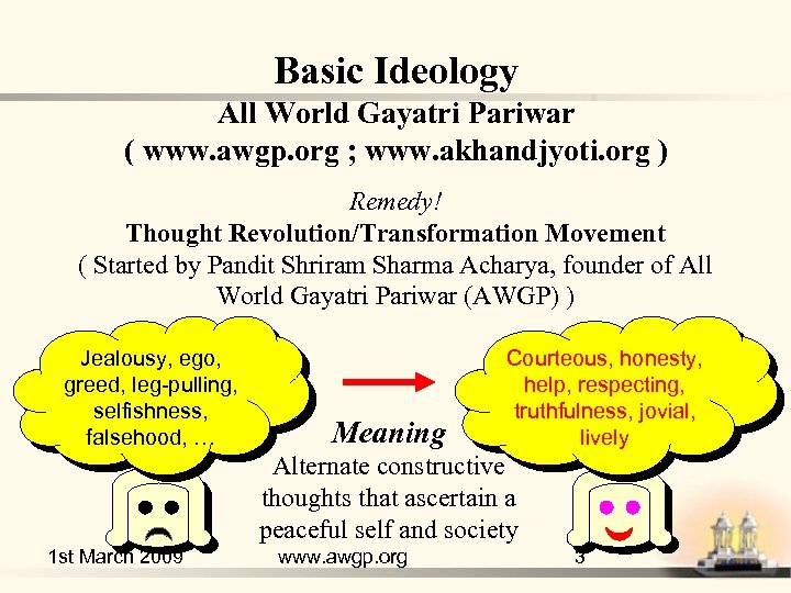 Basic Ideology All World Gayatri Pariwar ( www. awgp. org ; www. akhandjyoti. org