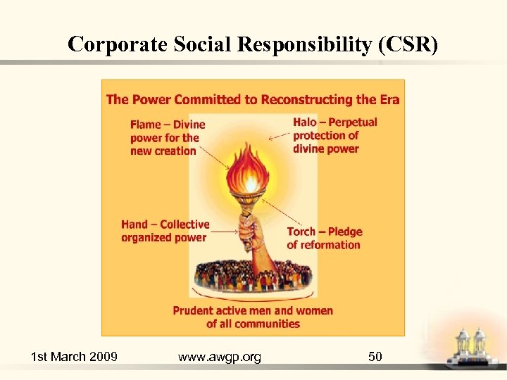 Corporate Social Responsibility (CSR) 1 st March 2009 www. awgp. org 50 