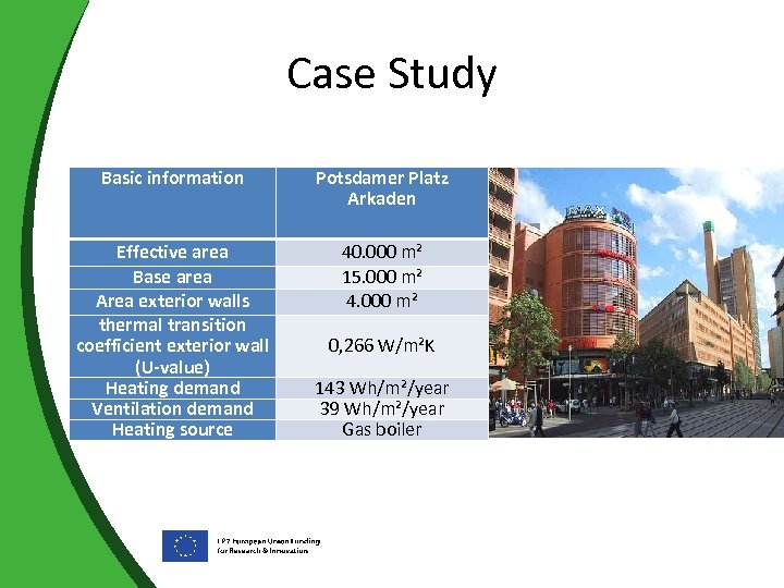 Case Study Basic information Potsdamer Platz Arkaden Effective area Base area Area exterior walls