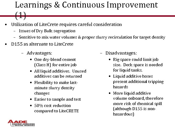 Learnings & Continuous Improvement (1) • Utilization of Lite. Crete requires careful consideration –