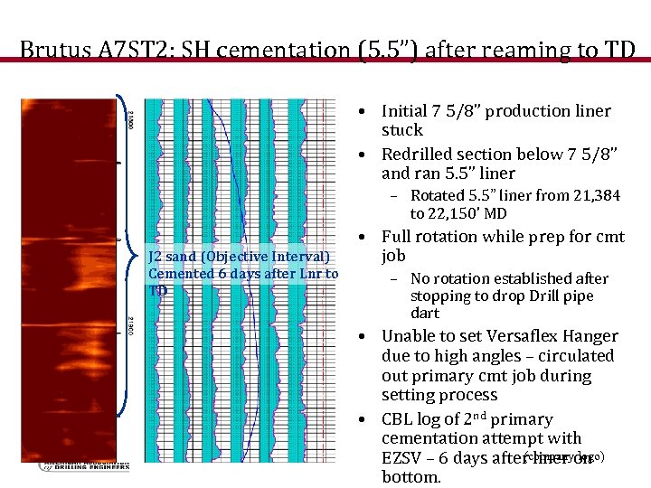 Brutus A 7 ST 2: SH cementation (5. 5”) after reaming to TD •
