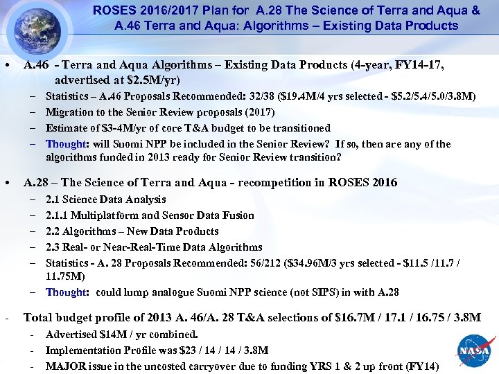 ROSES 2016/2017 Plan for A. 28 The Science of Terra and Aqua & A.