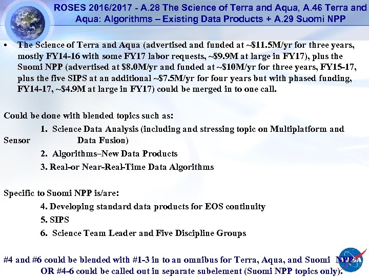 ROSES 2016/2017 - A. 28 The Science of Terra and Aqua, A. 46 Terra