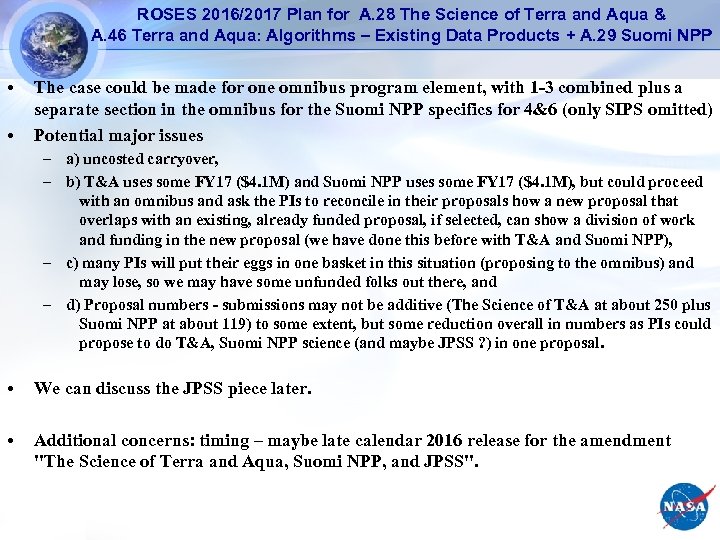 ROSES 2016/2017 Plan for A. 28 The Science of Terra and Aqua & A.