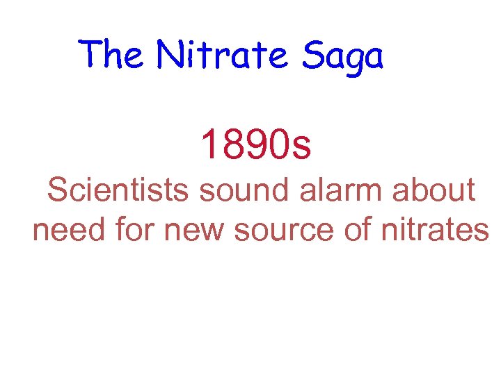 The Nitrate Saga 1890 s Scientists sound alarm about need for new source of