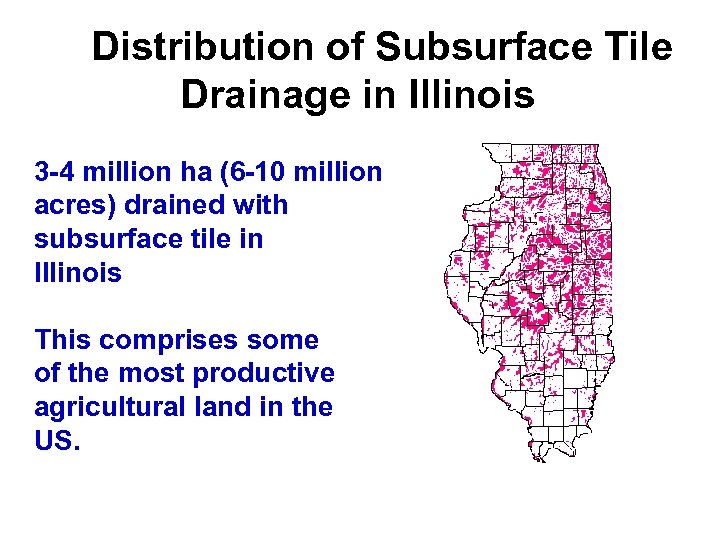 Distribution of Subsurface Tile Drainage in Illinois 3 -4 million ha (6 -10 million