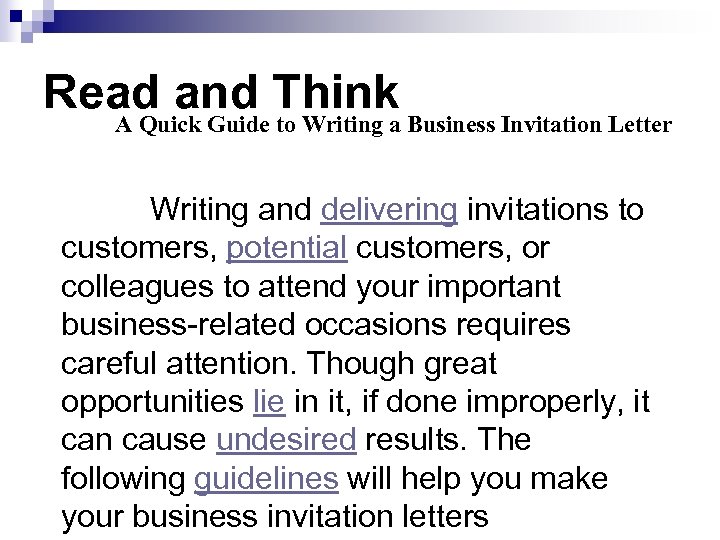 Read and Think A Quick Guide to Writing a Business Invitation Letter Writing and