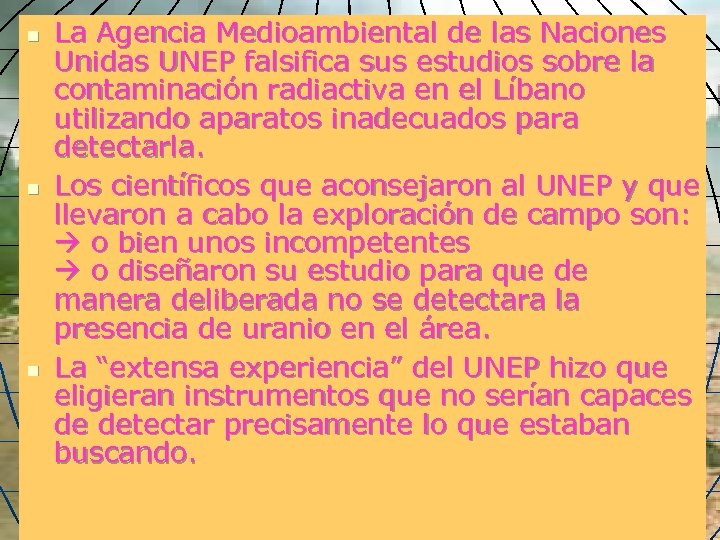 n n n La Agencia Medioambiental de las Naciones Unidas UNEP falsifica sus estudios