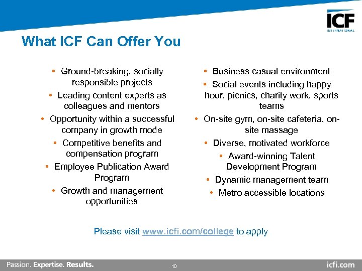 What ICF Can Offer You • Ground-breaking, socially responsible projects • Leading content experts