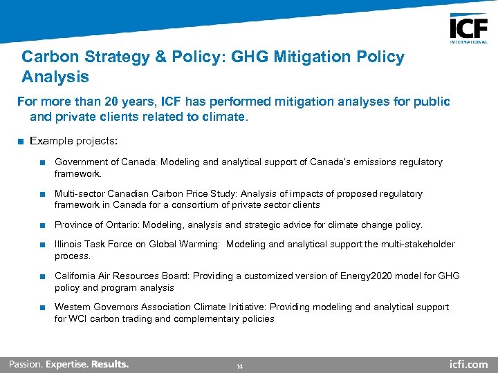 Carbon Strategy & Policy: GHG Mitigation Policy Analysis For more than 20 years, ICF