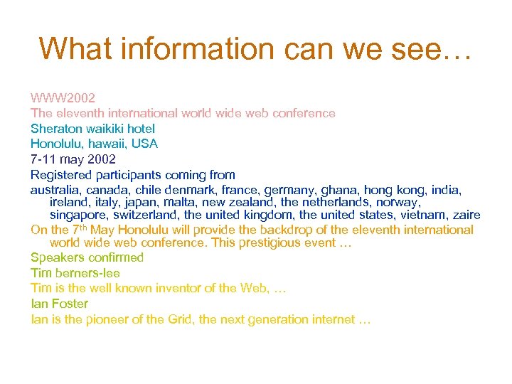 What information can we see… WWW 2002 The eleventh international world wide web conference