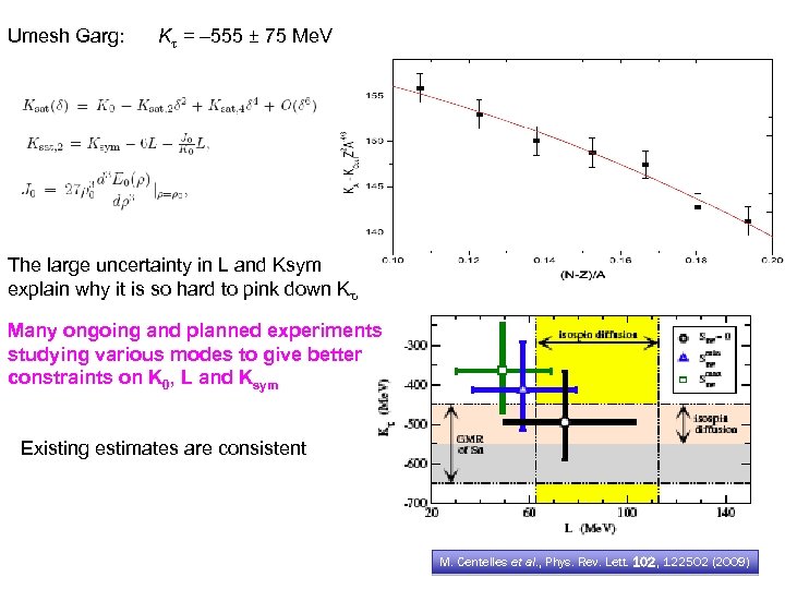 Umesh Garg: Kt = -555 ± 75 Me. V The large uncertainty in L