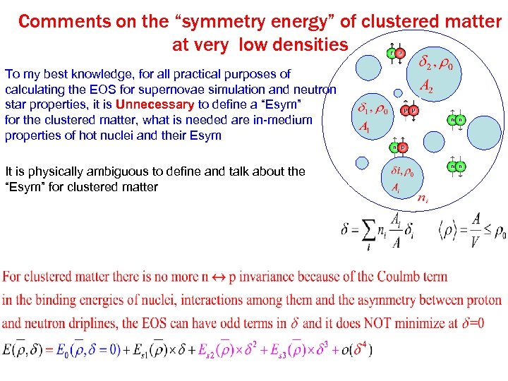 Comments on the “symmetry energy” of clustered matter at very low densities To my