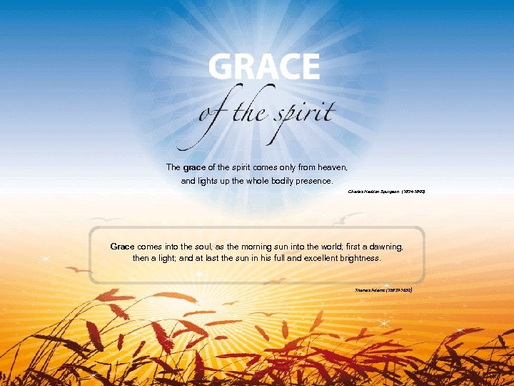 The grace of the spirit comes only from heaven, and lights up the whole